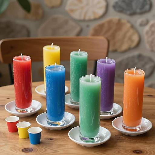 Vibrant Candles on Rustic Table Setting