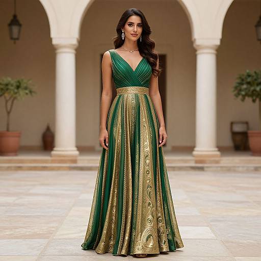 Woman in Green and Gold Dress