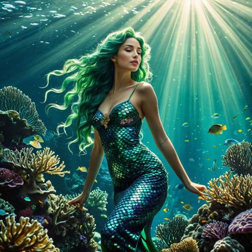 Elegant Mermaid in Underwater Coral Reef
