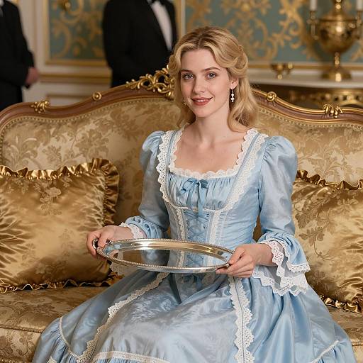 Elegant Victorian Woman on Ornate Sofa