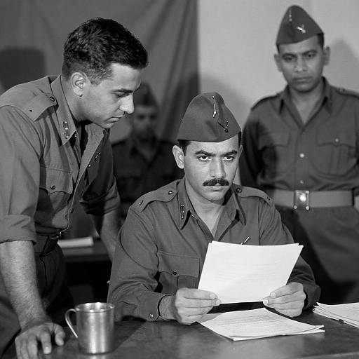 Intense Military Meeting in Black-and-White