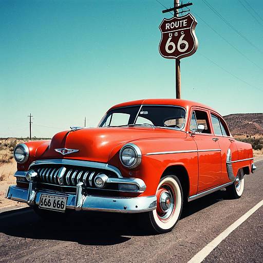 Vibrant 1950s Retro Car on Route 66