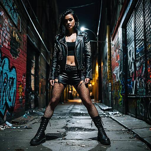 Female Rebel in Urban Alley at Night
