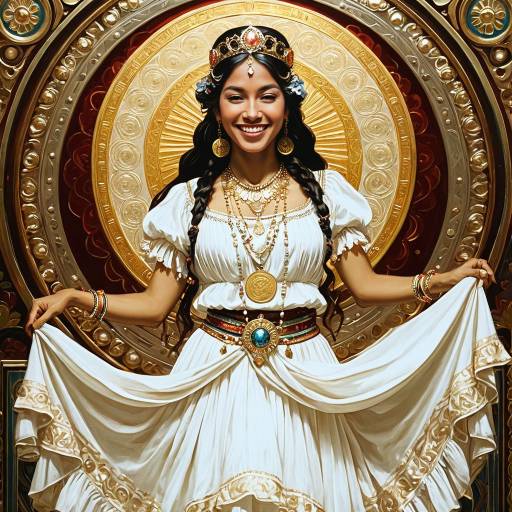 Gypsy Dancer in Ornate White Dress and Golden Crown
