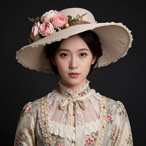Victorian Woman with Floral Hat