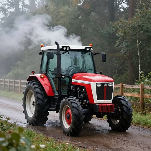 Vintage Tractor in Foggy Rainforest