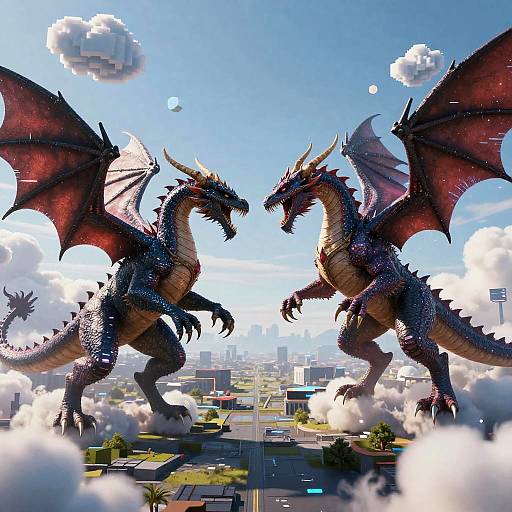 AI Generated Dragons Battle in Virtual Reality
