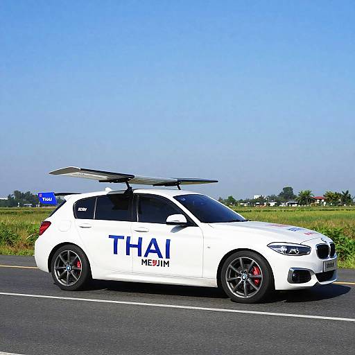 White BMW with Airplane Wing