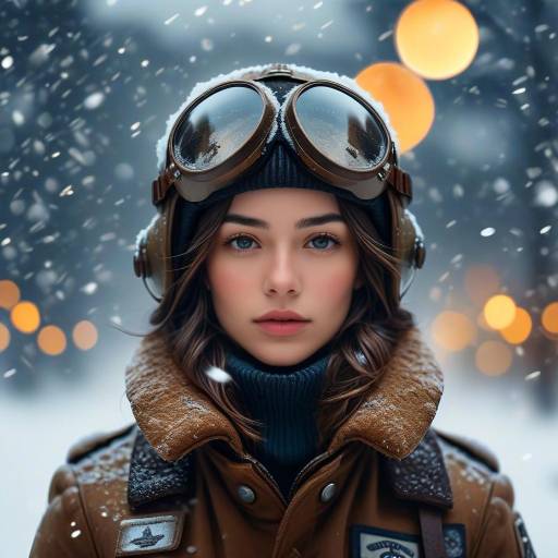 Vintage Pilot Portrait in Snowy Landscape