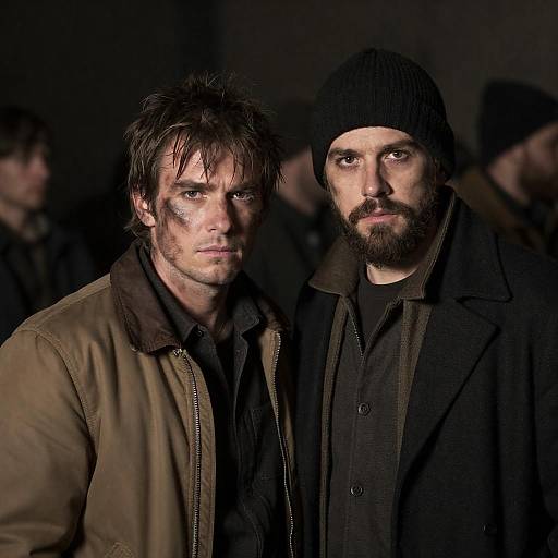 Two Rugged Men in Dark Clothing