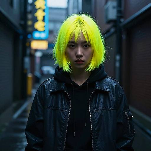 Neon Yellow Bob in Cyberpunk Alley