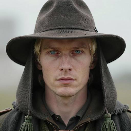 Pale Man in Dark Hat and Hood