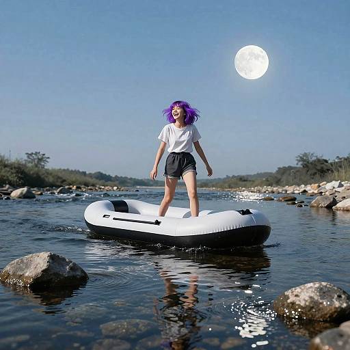 Joyful Girl on Starry River Raft