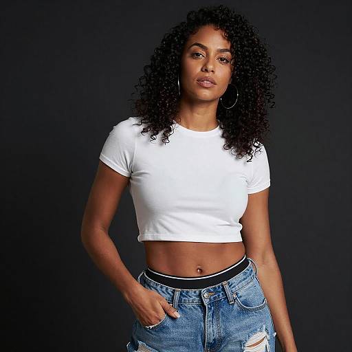 Confident Woman in Crop Top and Ripped Jeans