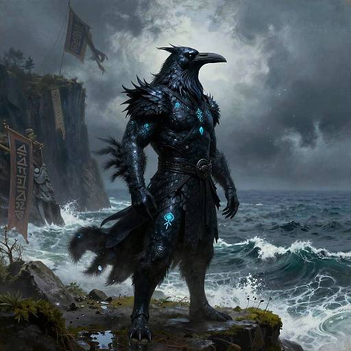 Obsidian Raven Prophet on Stormy Cliff
