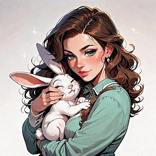 Young Woman Holding a White Rabbit