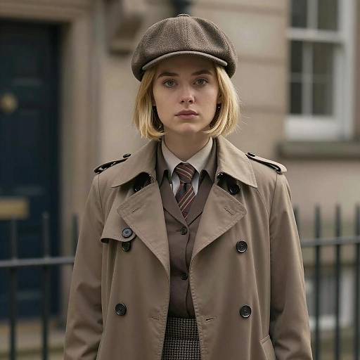 Young Female Detective in Brown Trench Coat