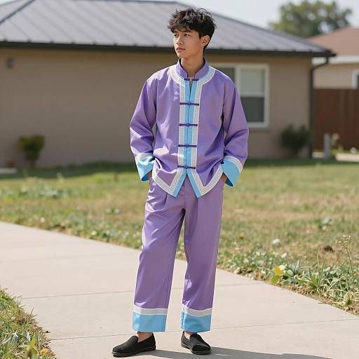 Asian Teen in Violet Traditional Outfit