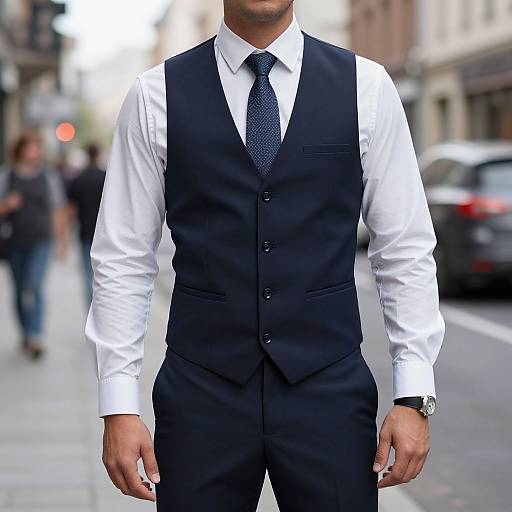Man in Vest and Tie on Street