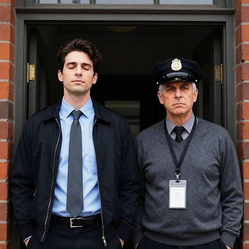 Dramatic Doorway Encounter of Two Men