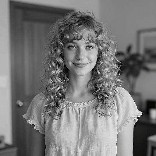 Black and White Portrait of Smiling Young Woman
