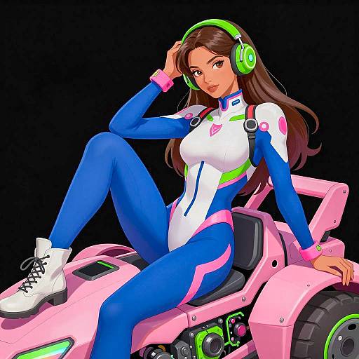 Futuristic Woman on Neon Mech Vehicle