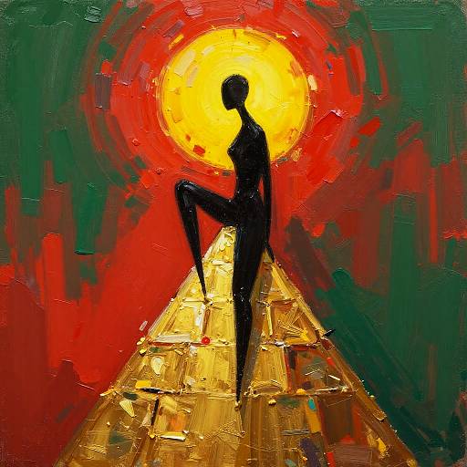 Abstract Sun-Headed Figure on Pyramid