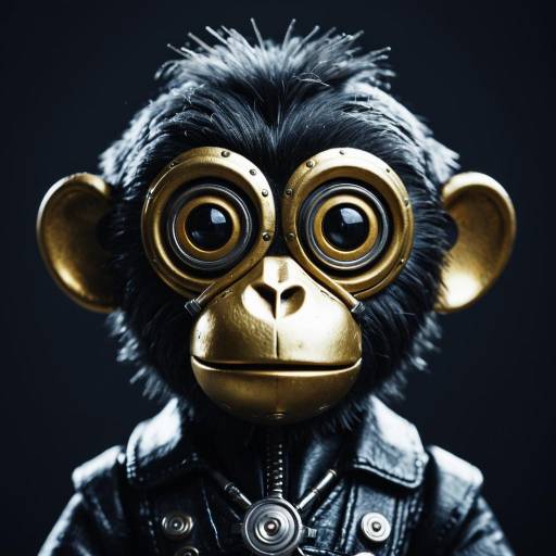 Hyper-realistic Tin Wind-Up Monkey Portrait