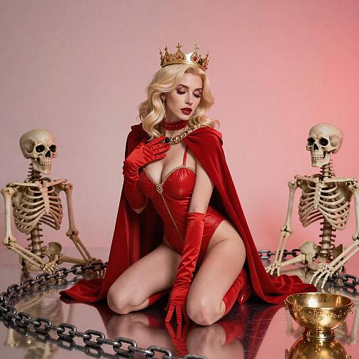 Regal Blonde Woman in Red Outfit