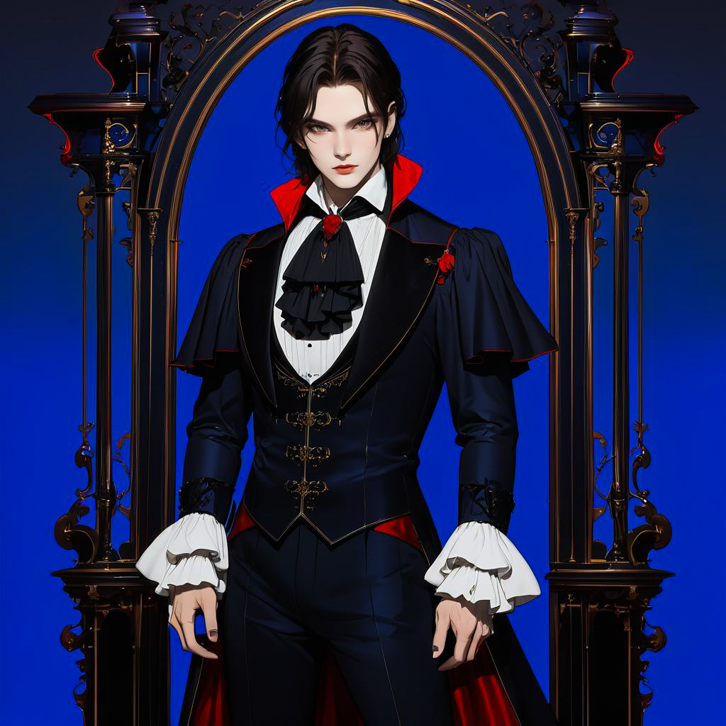 Elegant Victorian Vampire Against Electric Blue