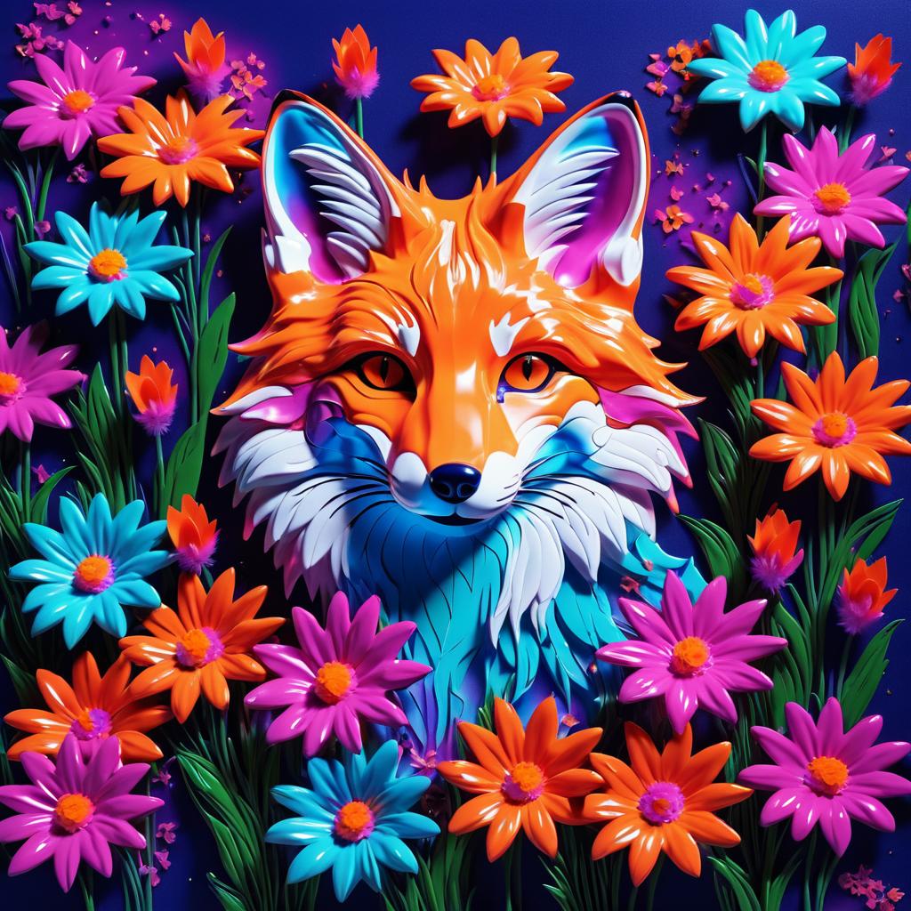 Surrealistic Fox Among Neon Blooms