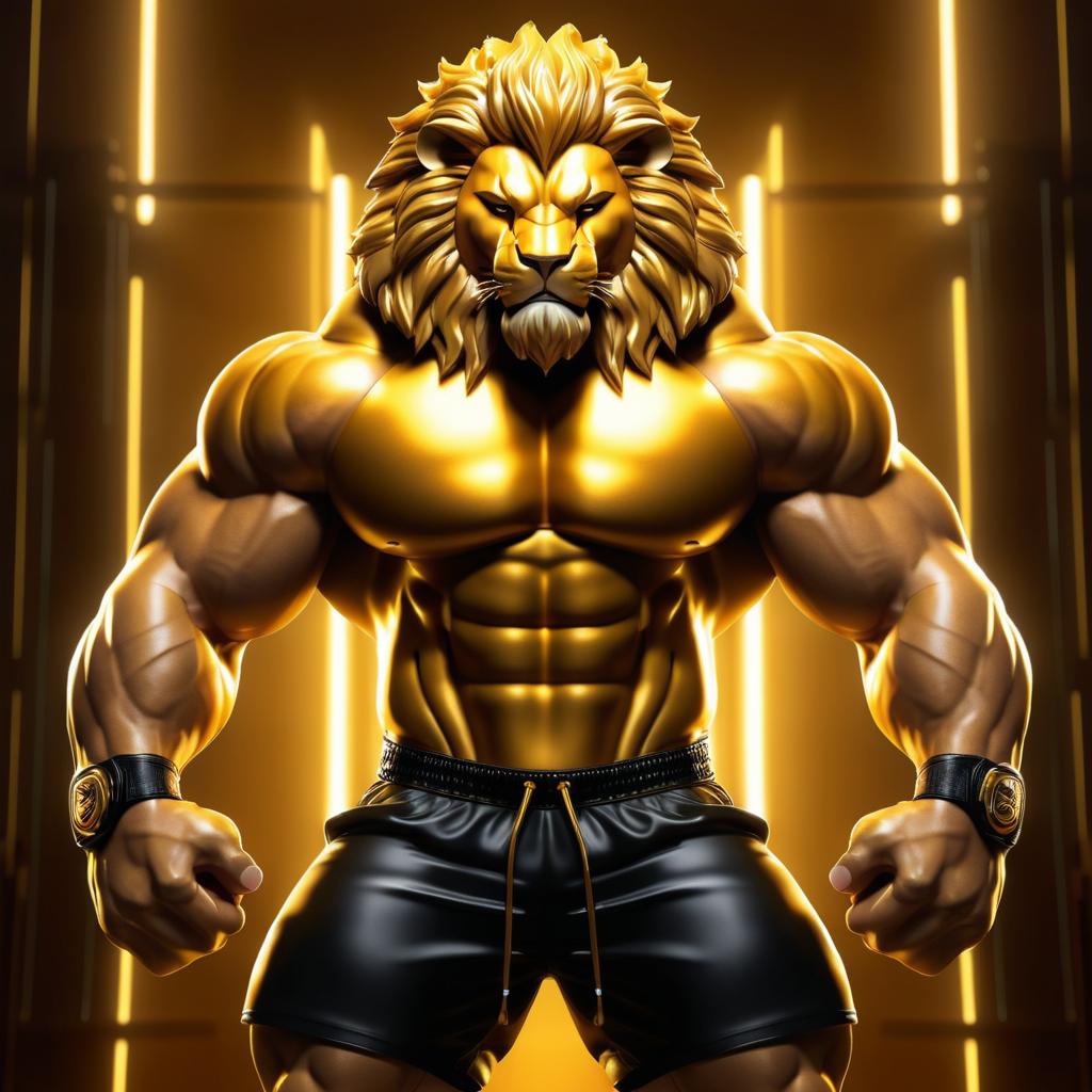 Muscular Anthropomorphic Lion in Gym Attire