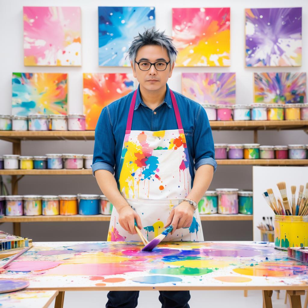 Vibrant Artist in a Nostalgic Studio