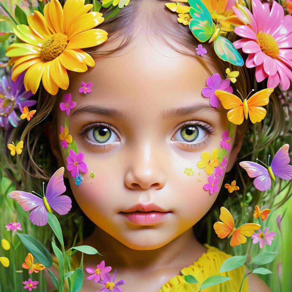 Whimsical Child's Portrait with Nature Elements