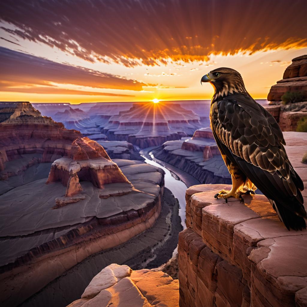 Majestic Hawk at Grand Canyon Sunset