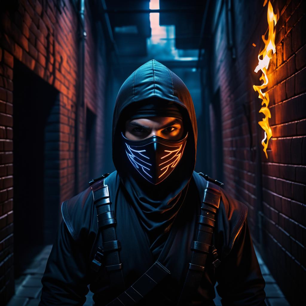 Cinematic Ninja Portrait in Dark Alley