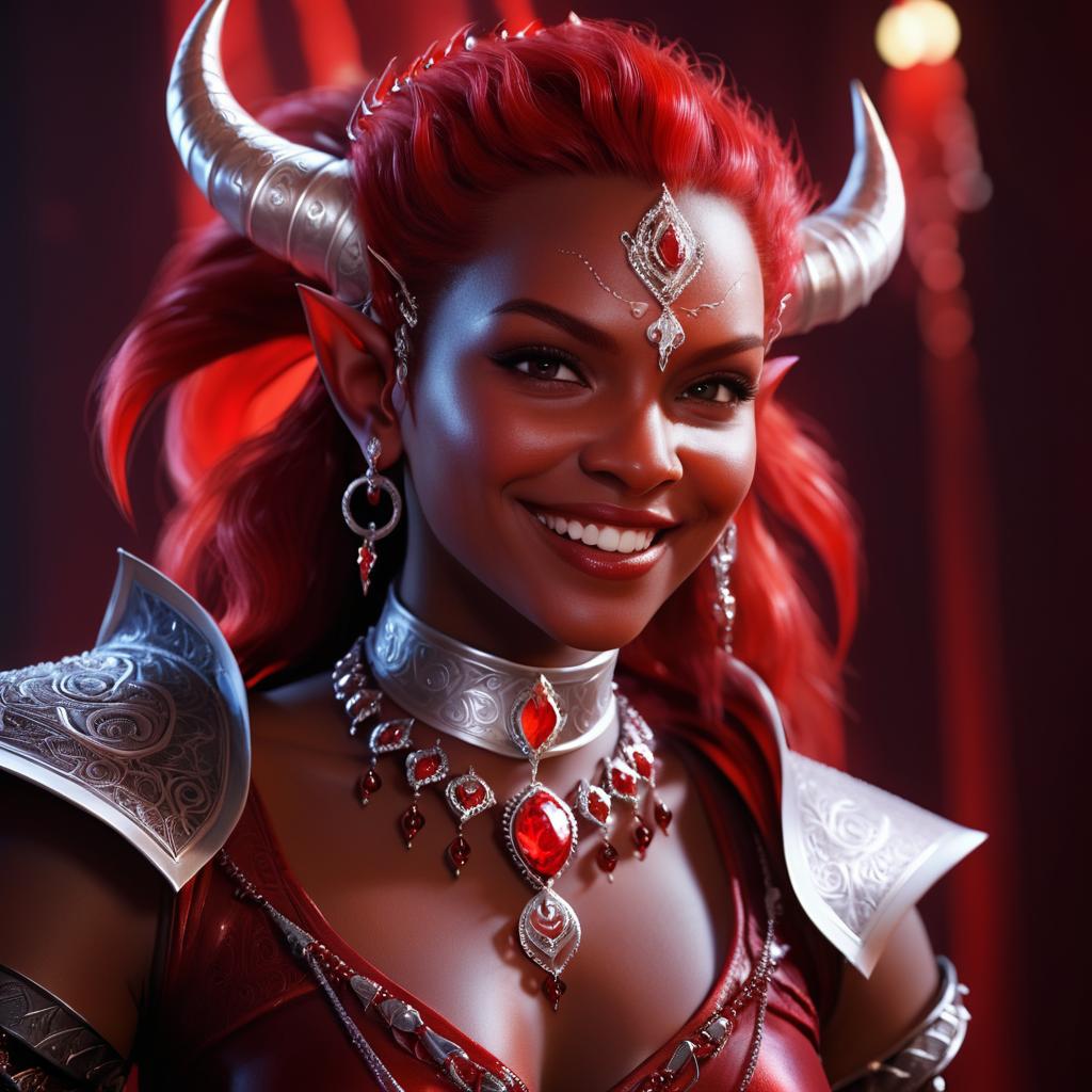 Fantasy Portrait of a Smiling Tiefling