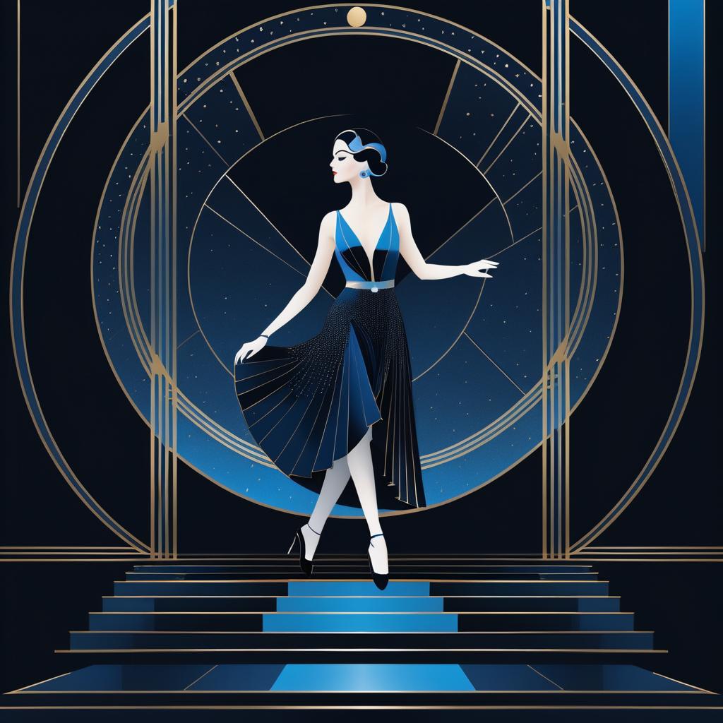 Art Deco Dancer on Black Stairs