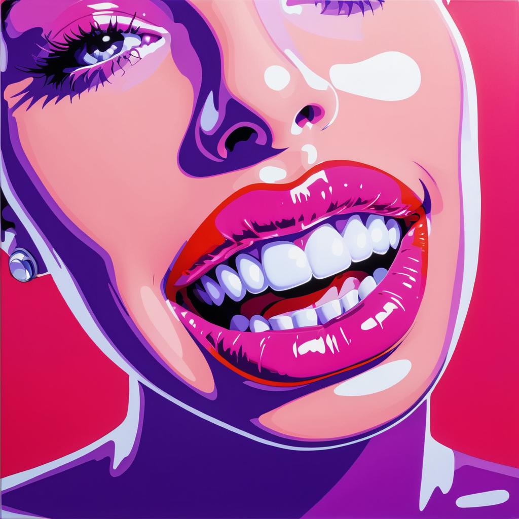 Vibrant Pop Art Coral Lips Painting