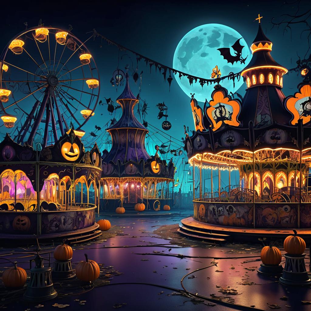 Eerie Cartoon Halloween Carnival Scene