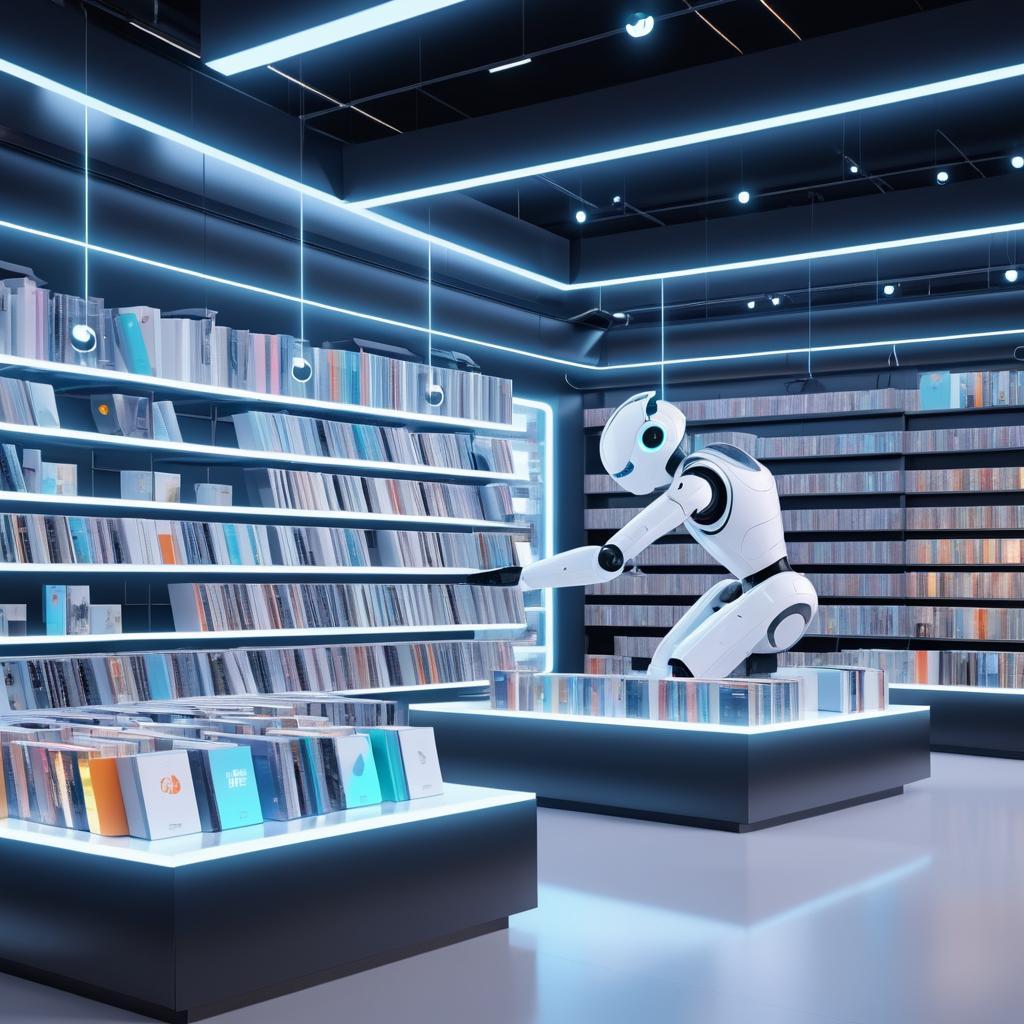 Futuristic Robot Arm in Tech-savvy Bookstore