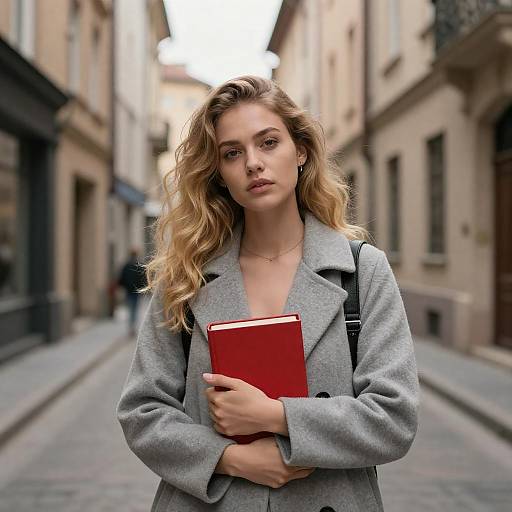 Blonde Woman in Gray Coat in City