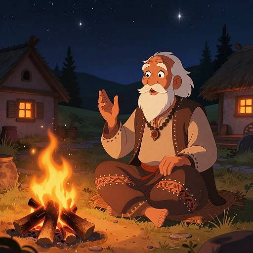 Wise Elder Storyteller by Campfire