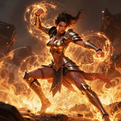 Vore Female Warrior in Fiery Action