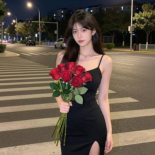 Night Portrait of Woman with Roses