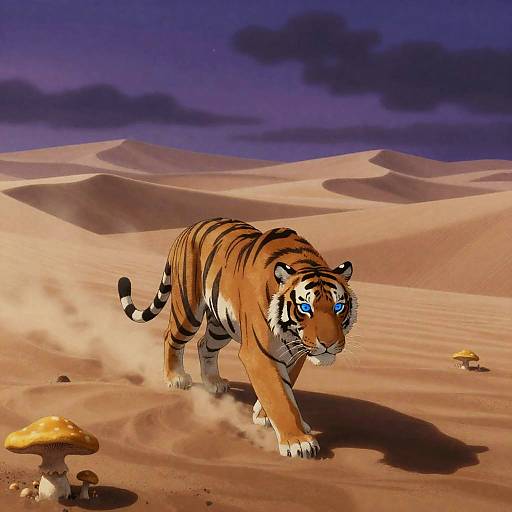 Mystical Tiger in a Surreal Desert