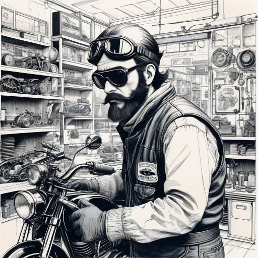 Retro Motorcycle Mechanic in 1970s Workshop