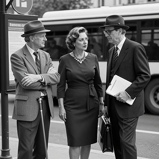Vintage Style Business Conversation at Bus Stop