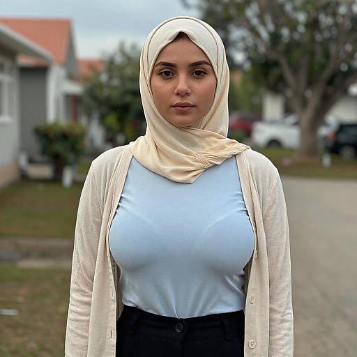 Portrait of Woman in Beige Hijab Outdoors