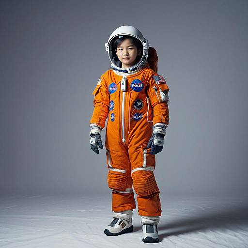 Realistic Asian Astronaut in Orange Jumpsuit
